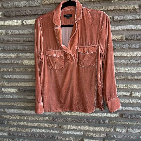J. Crew Velvet Popover Patch Pockets Copper Pink Cozy Boho Shirt Size Small - Picture 6 of 8